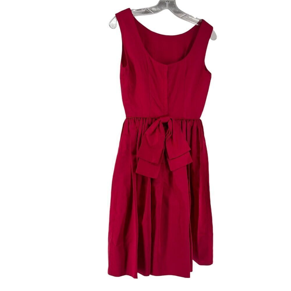 1960s Party Dress Berry Red Bow Back Sleeveless Flare Skirt Monterey Modes XS